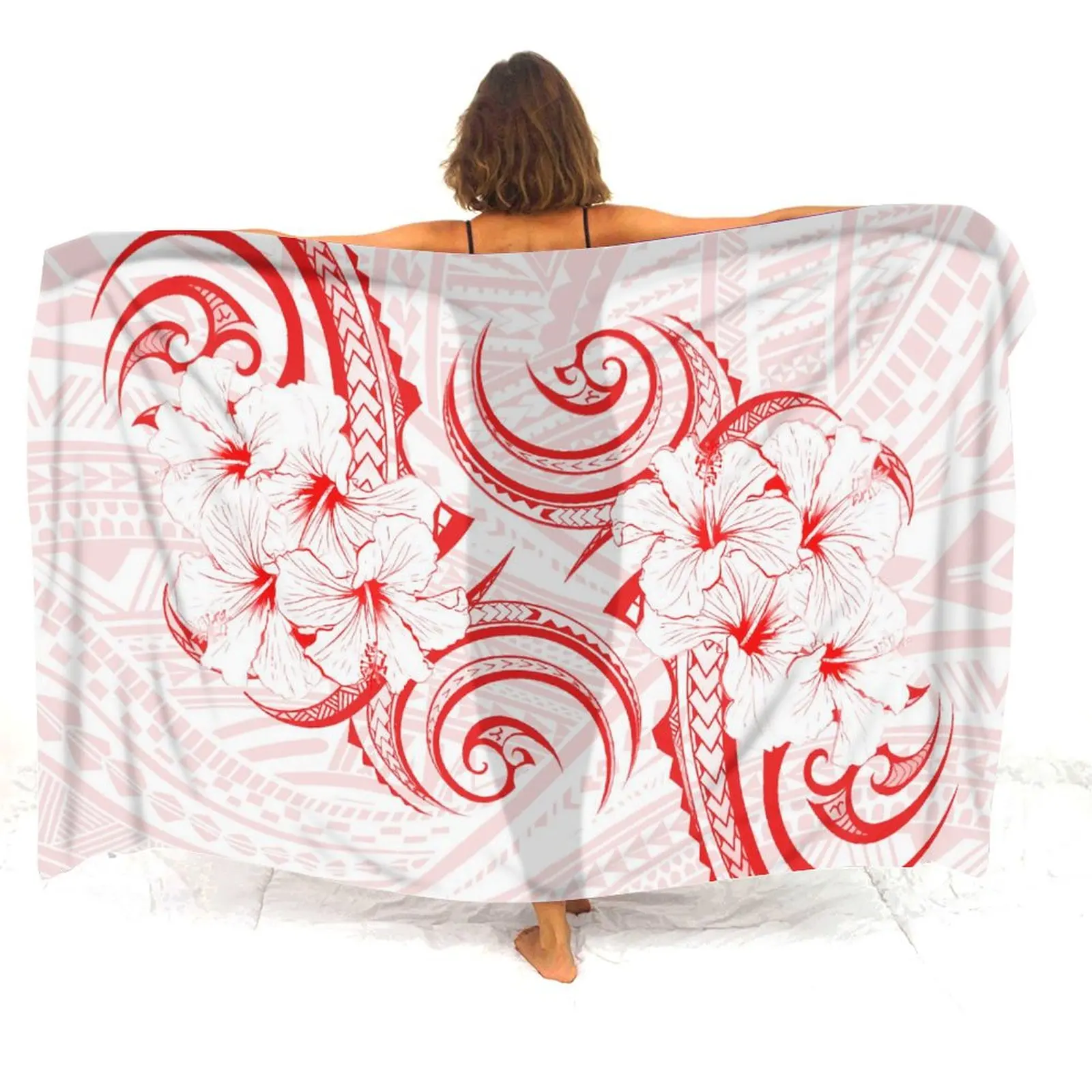 Classic Fashion Sarong Custom White Sarong Custom Pattern Polynesian Ladies Summer Lightweight One-Piece Shawl Free Shipping