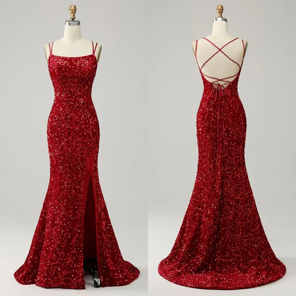 

High Quality Customized Strapless Floor Length High Fork Sleeveless Backless Mermaid Elegant Dress Women for Wedding Party فستان