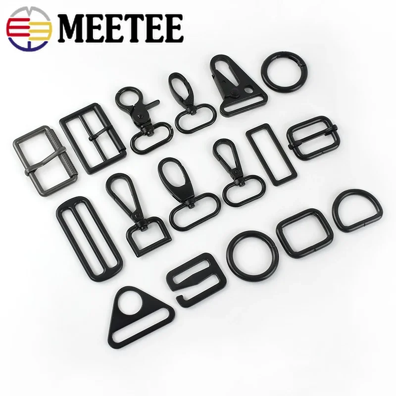 Meetee 5pcs 16-50mm Bag Accessories Metal Buckle Ring Hook Strap Adjust Hang Buckles DIY Webbing Side Clip Spring Hooks Hardware