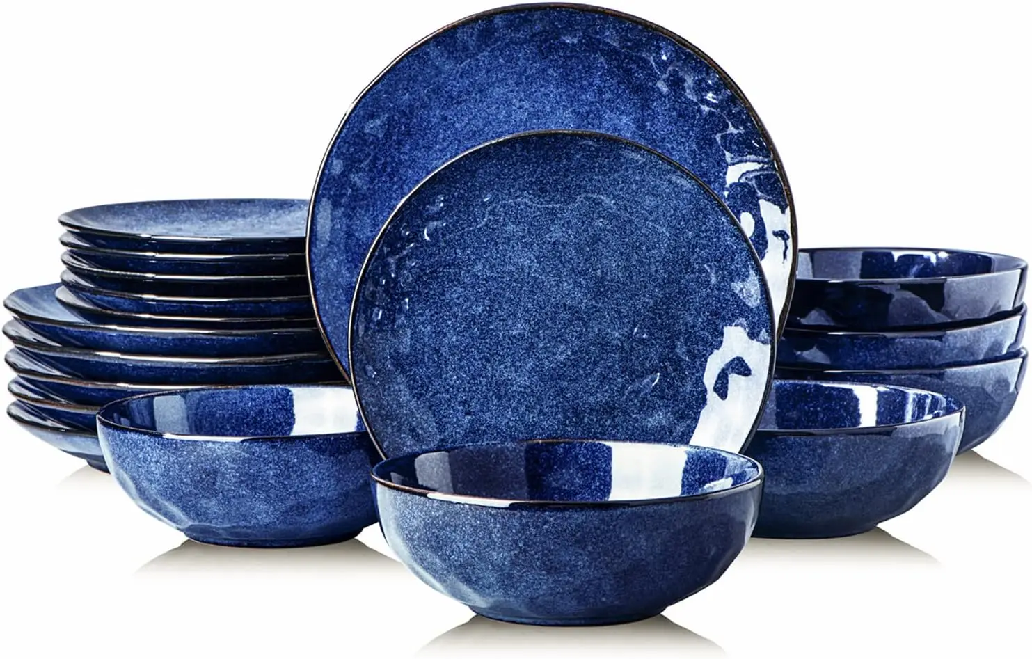 18-Piece Kitchen Dinnerware Set, Ceramic Fluted Dinner Plates, Salad Plates, Bowls Set, Microwave, Oven, and Dishwasher Safe, Sc