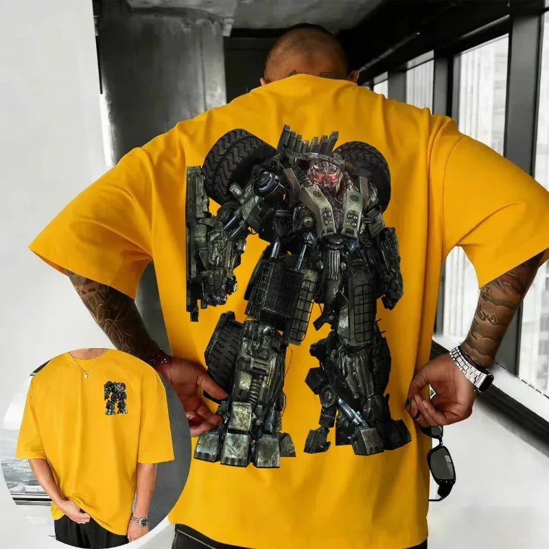 

2025-26 Summer Transformers Graphic 100% Cotton Printed T-shirt for Men Hasbro Brand Children and Unisex Breathable Loose Casual