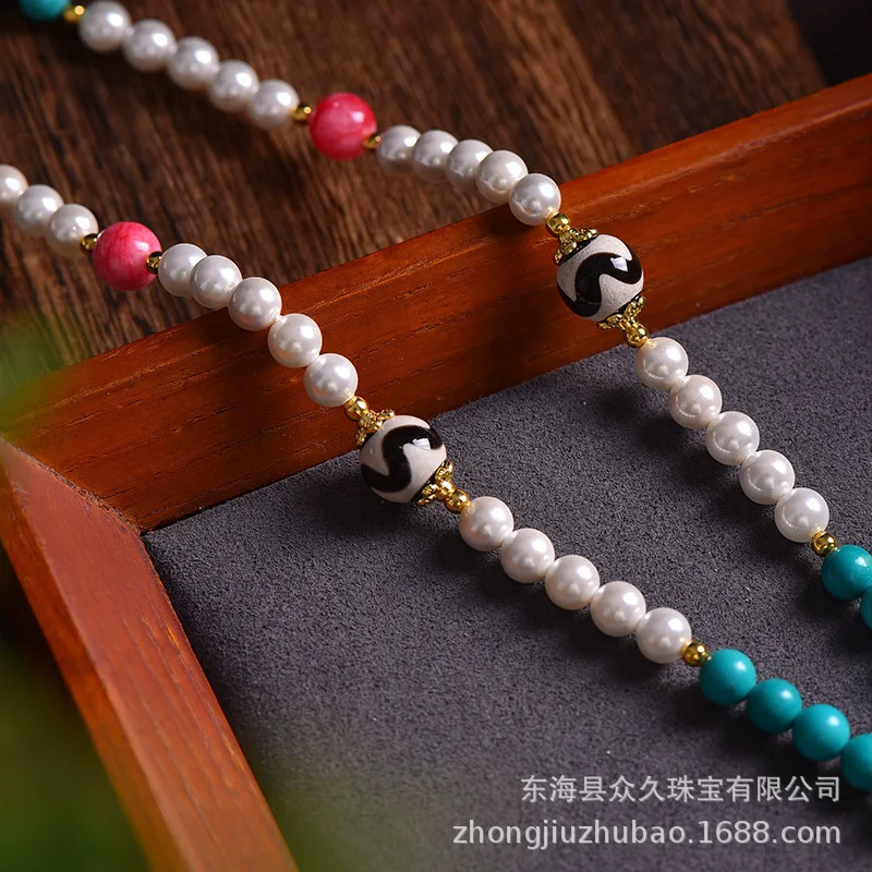 بوذا العلامة التجارية Wuye Tangka قلادة حبل الفراولة الفيروز سترة سلسلة كريستال الرقبة معلقة اللؤلؤ قلادة محظوظ مجوهرات #3