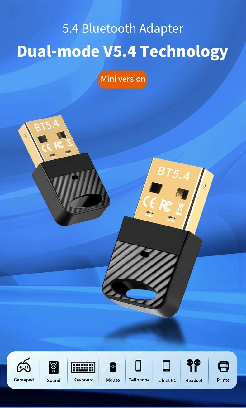 10 قطع محول USB BT 5.4 وضع مزدوج (BLE+EDR)، التوصيل والتشغيل، Win 11/10/8.1، يدعم 7 أجهزة
