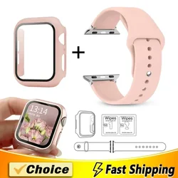 Glass+Case+Strap for Apple Watch Band 49mm 45mm 44mm 41mm 40mm 38mm 42mm Screen Protectors for Apple IWatch Series 8 7 6 SE 5 4