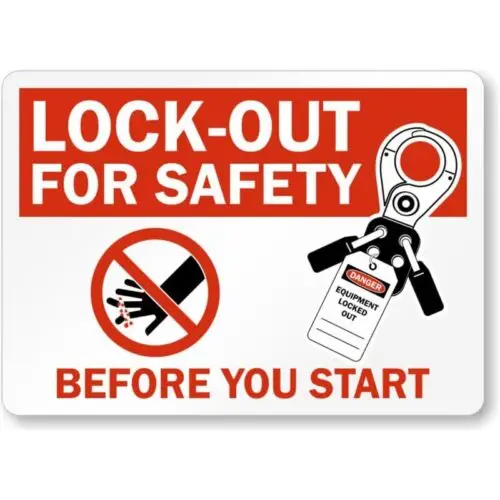 Before You Start Lockout  Weatherproof ; metal sign