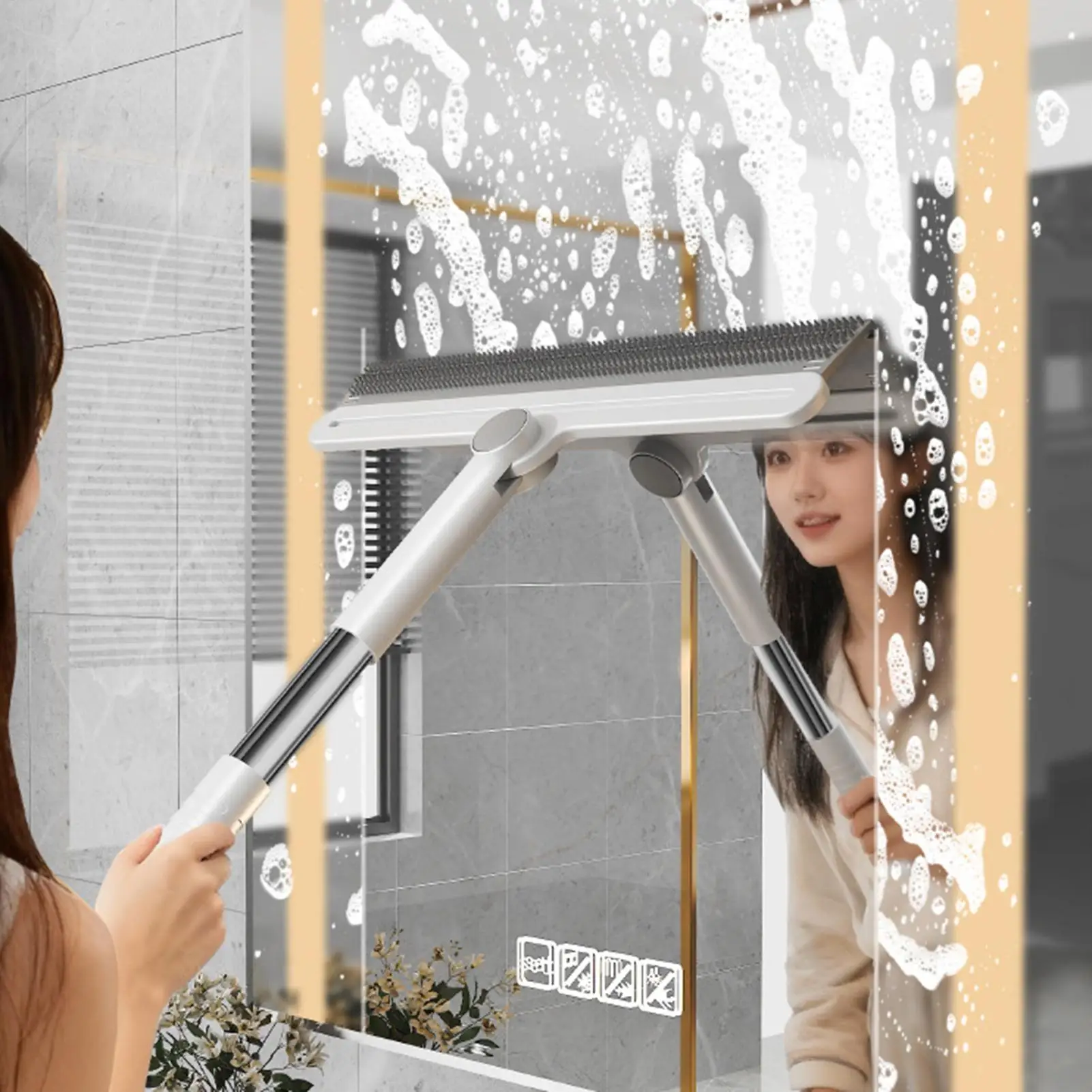 Silicone Pet Hair Removal Brooms Silicone Double-Sided Pole Extendable Broom Squeegee Sweeper For Marble Tiles Cement Glass