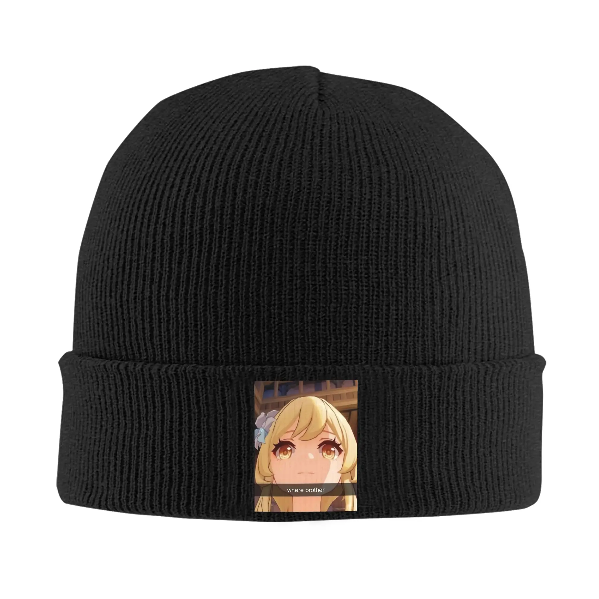 where brother Anime Game Genshin Impact Hutao Beanie Hats Bonnet Hats Men Women Y2K Cool Outdoor Knit Hat Autumn Head Wrap Caps