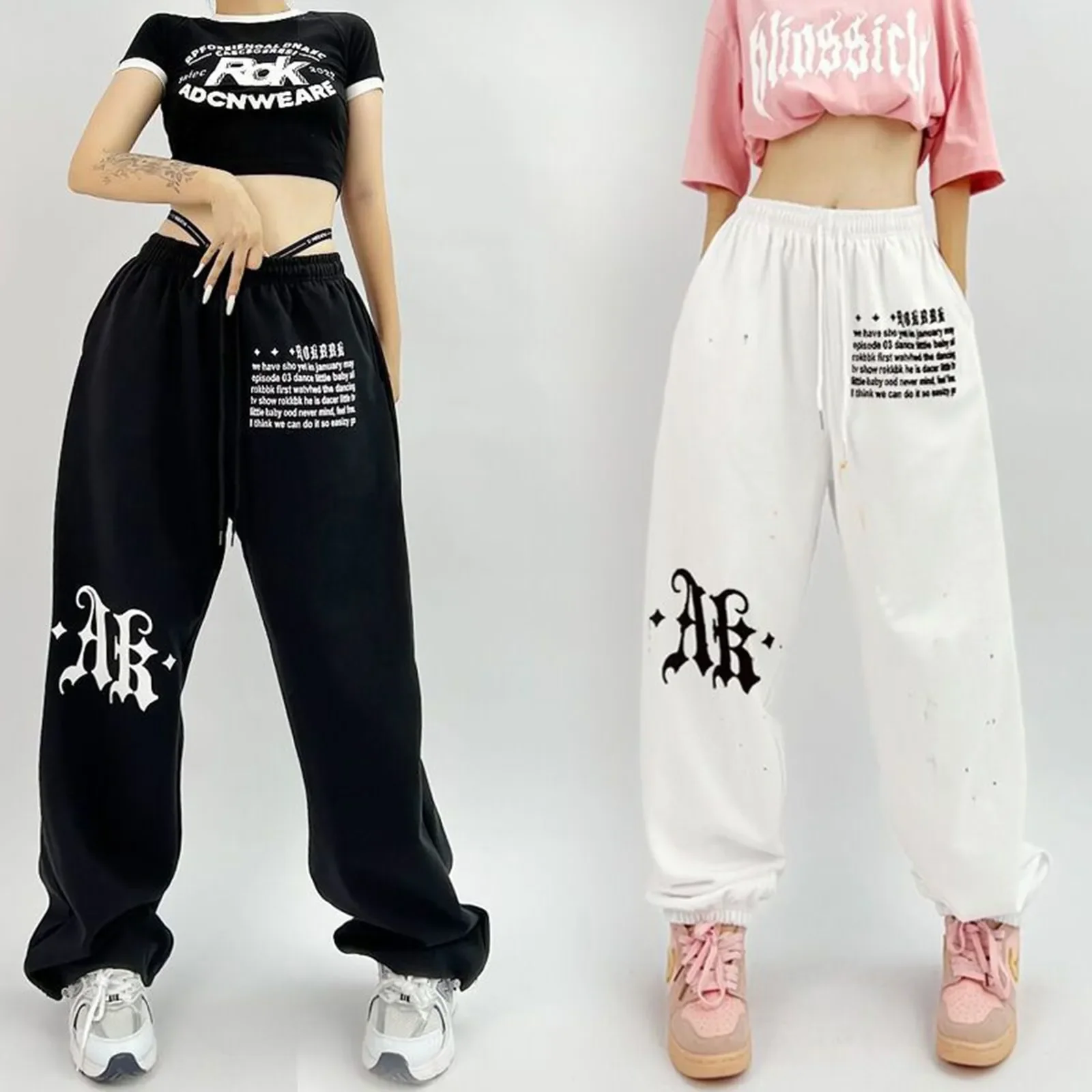 Women Street Hip Hop Sweatpants American Retro Alphabet Print Trousers Cool Dance Jazz Casual Loose Wide Leg Sports Pants Брюки