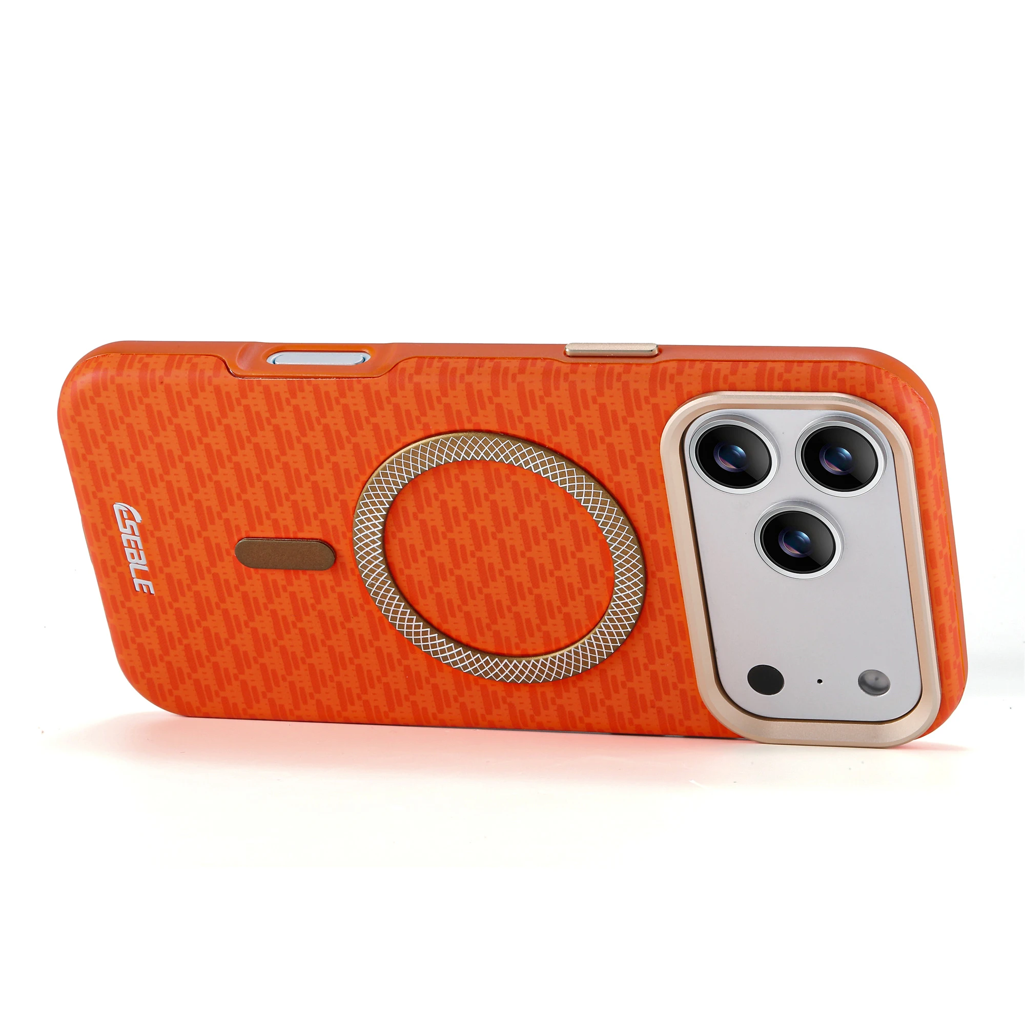 Funda magnética de cuero de lujo con textura de fibra magnética para iPhone 17 Pro Max 16 Plus 15 14 13 para cubierta de carga inalámbrica Magsafe