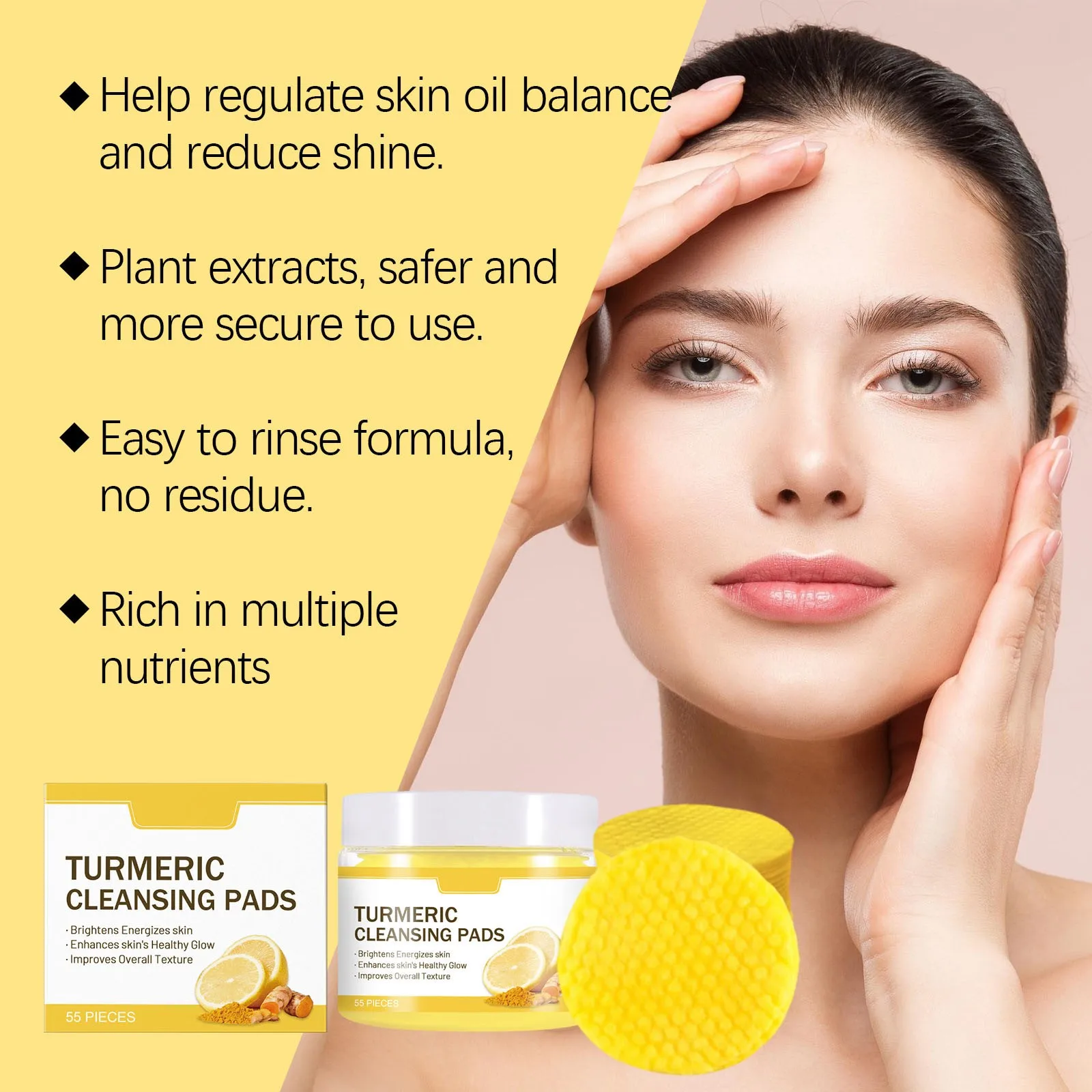 Turmeric Kojic Acid Facial Exfoliating Cleansing Pads Lemon Deeply Cleansing Skin Brightening Whitening Cotton Pad Skin Care