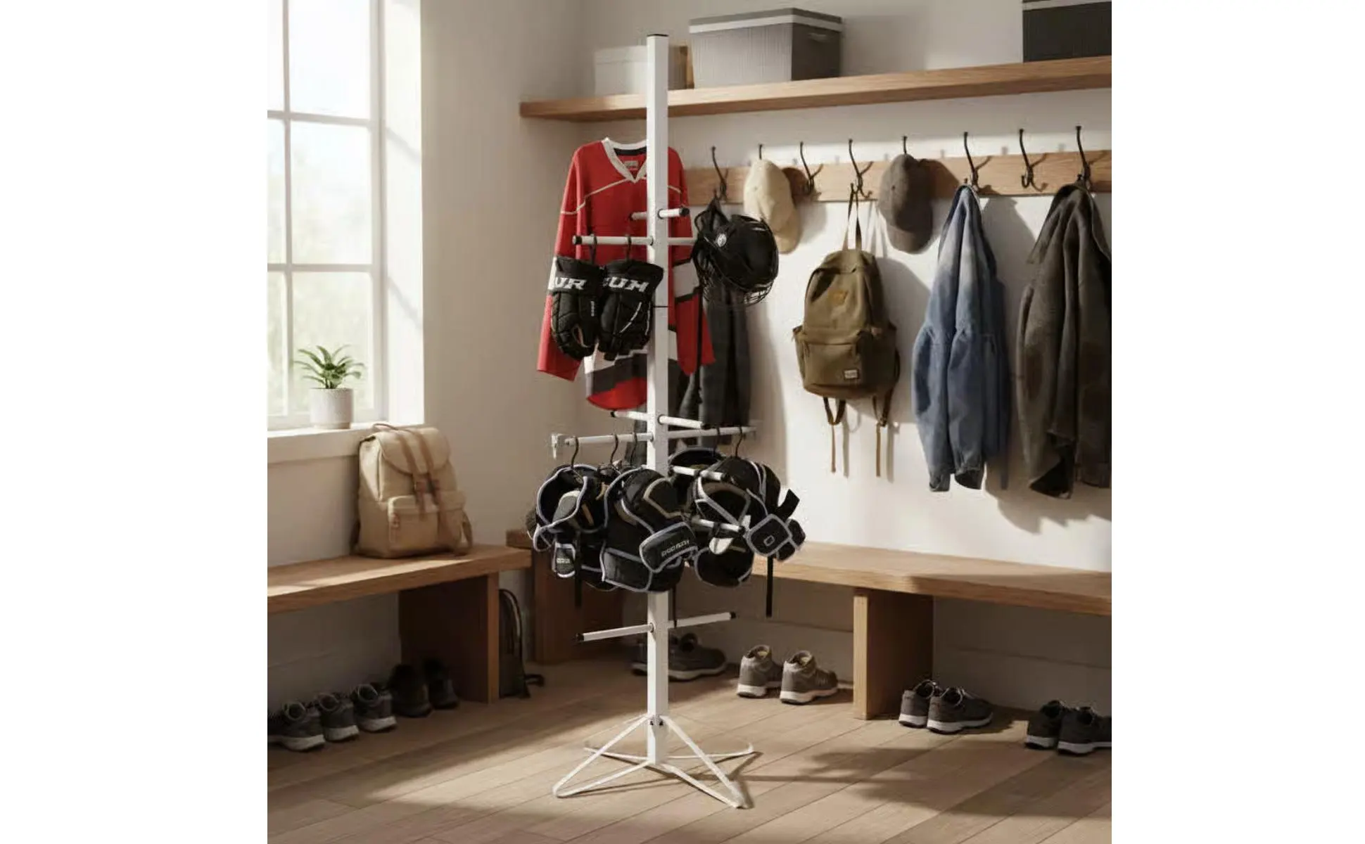Hockey Gear Drying Rack Stable Base Hockey Equipment Drying Rack Vertical Gear Organizer Easy Assembly for Garage Hockey Gear Drying Rack Stable Base Hockey Equipment Drying Rack Vertical Gear Organizer Easy Assembly for Garage