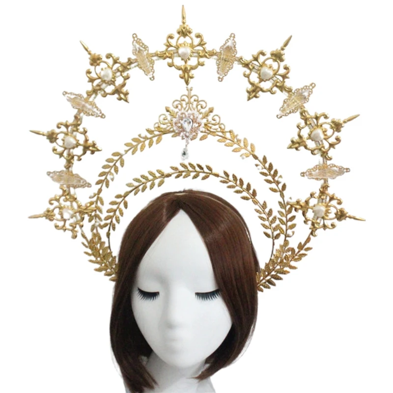 Spiked Halo Crown Beaded Chain Tiara Gothic Headband Luxury Accessories Embossed Headwear DIY Materials Package