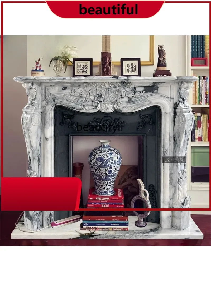

Marble Fireplace Arabescato French American Villa Living Room Curio Fireplace H