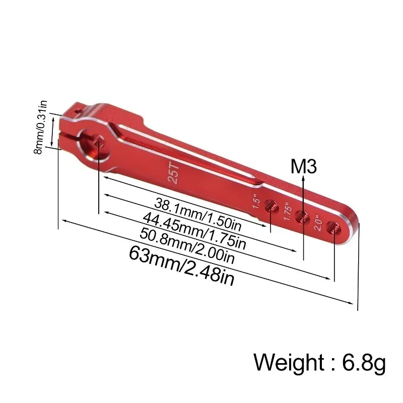 1.5 CNC 금속 RC 서보 암 익스텐션 경적, 1/10 RC 자동차 보트 항공기 비행기 액세서리 교체 부품, 1.75 인치, 25T