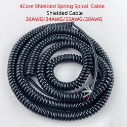 4Cores PUR Spring Spiral Shielded Cable Signal Telescopic Wire 26/24/22/20AWG Stretchable Wire Shrinkable Cable Shielded Cord