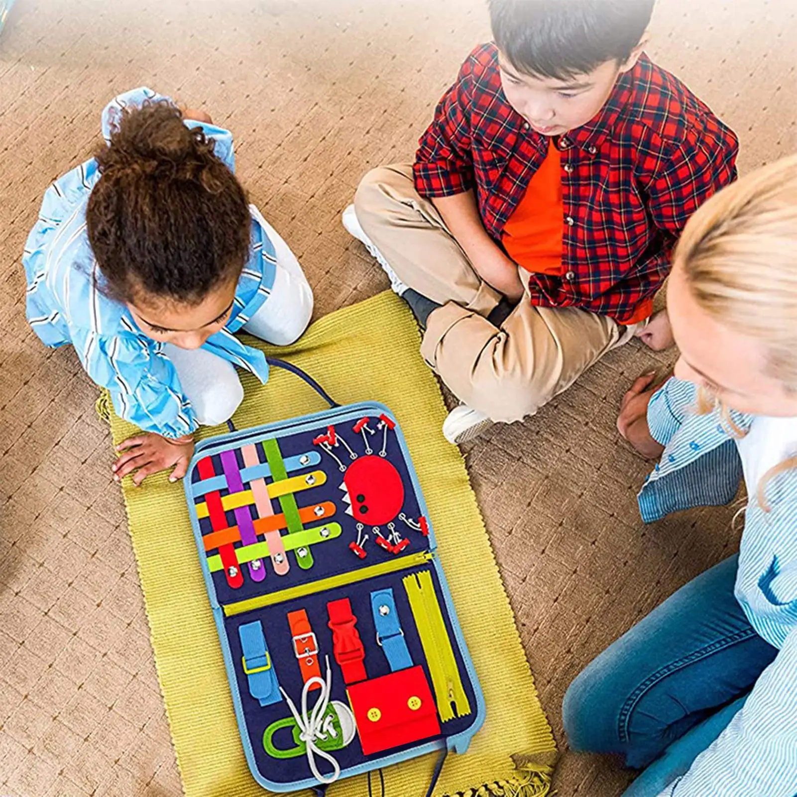 Dress Learning Bag Basic Life Skills Sensory Board Tie Shoe Laces and Buckle Felt Education Board for Kids Elderly