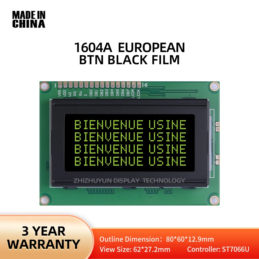 1604A European Character LCD Module Display BTN Black Film Yellow Character Industrial Control Computer LCM Display