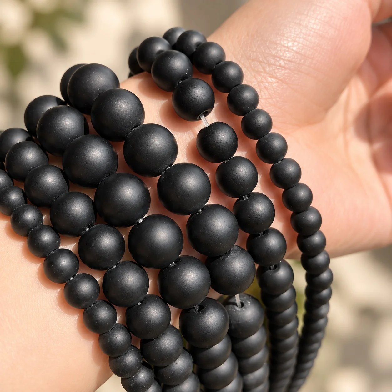 Natürliche, mattierte, mattschwarze Onyx-Achat-Perlen für die Schmuckherstellung, 15,5 Zoll, 4/6/8/10/12 mm, DIY-Armband-Halskette – Detail 2