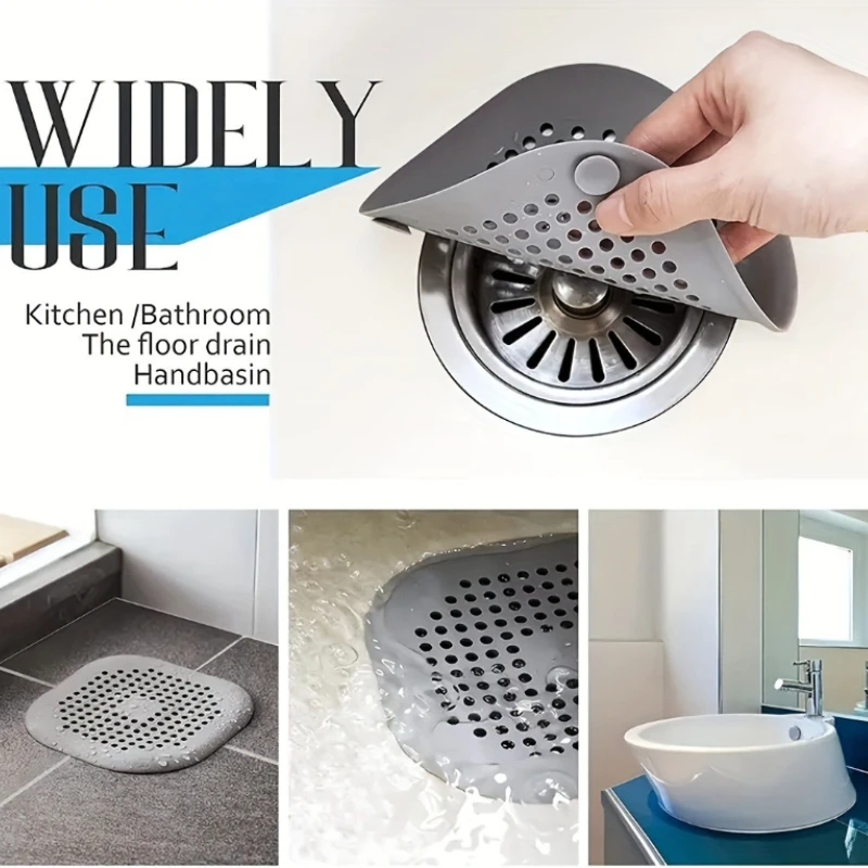 Silicone Drain Hair Catcher Mat With Suction Cups, Shower Sink Strainer Filter, Anti‑Clog Floor Drain Cover for Bathroom Bathtub
