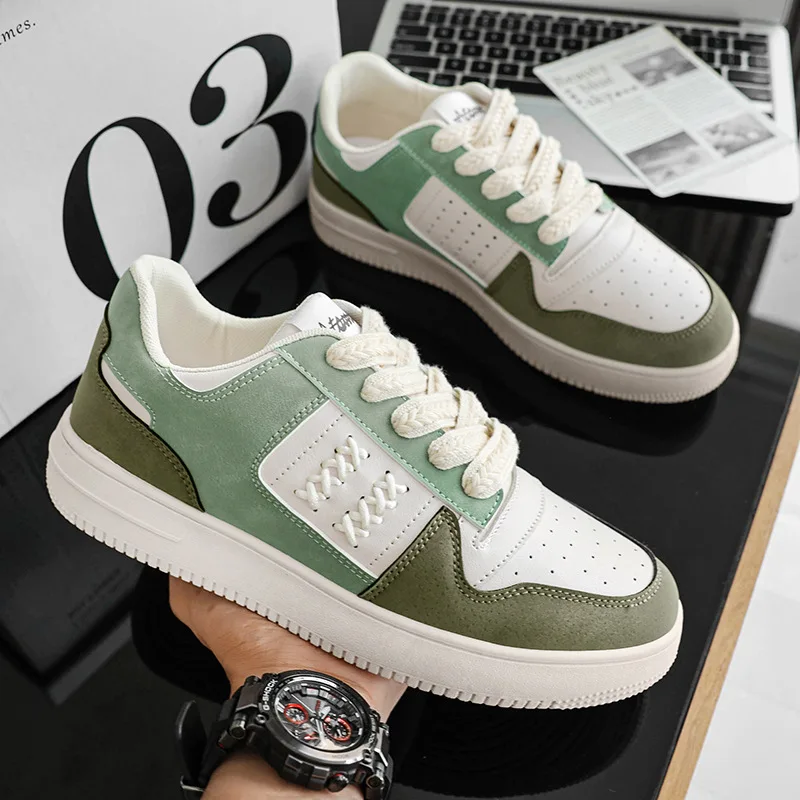 Men's White Vulcanized Shoes Spring Autumn Fashion Casual Sneakers Thick Bottom Non-Slip Outdoor Running Shoes Zapatillas Hombre
