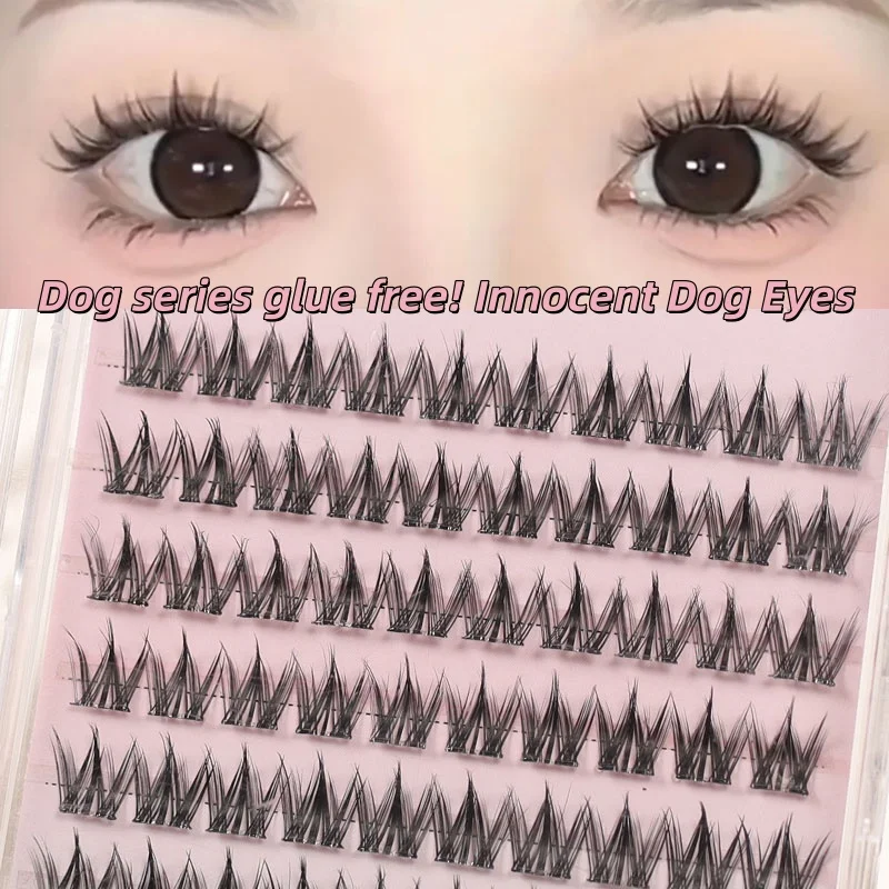 80 clusters of glue free false eyelashes, large capacity glue free dog series, lazy and thick, natural manga, novice simulated e