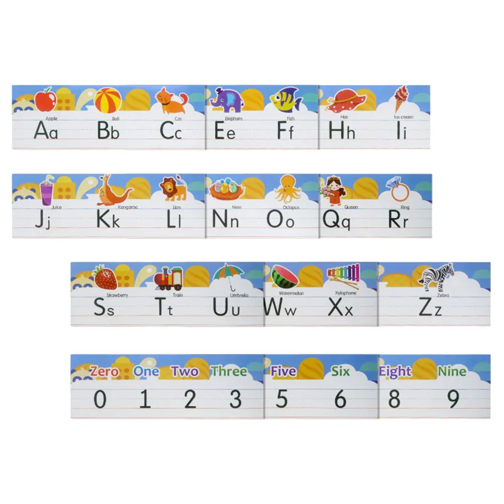 1 set 1 Set 0-9 Numbers 26 English Alphabet Bulletin Board Adhesive Wall Decor For Classroom Number Alphabet Line Teaching Aid