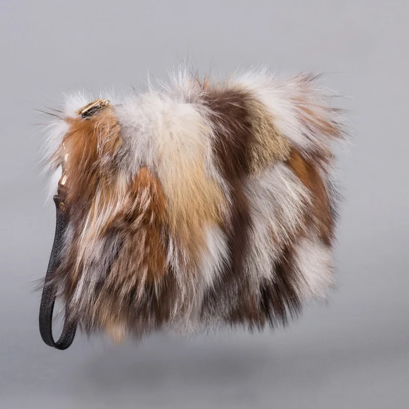 Winter Fox Fur Bag Furry Fur Handheld Bag For Women Large Clutch Bag Fashion Fur Handbag Female Shoulder Bags Chain Messenger