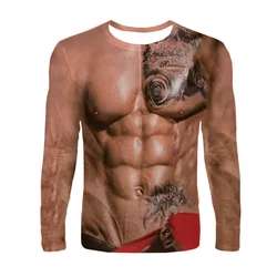 Fake Muscle Funny 3D Print T-Shirts Men Woman Long Sleeve T Shirt Hip Hop Streetwear Harajuku Pullovers Tees Tops Kids Clothing