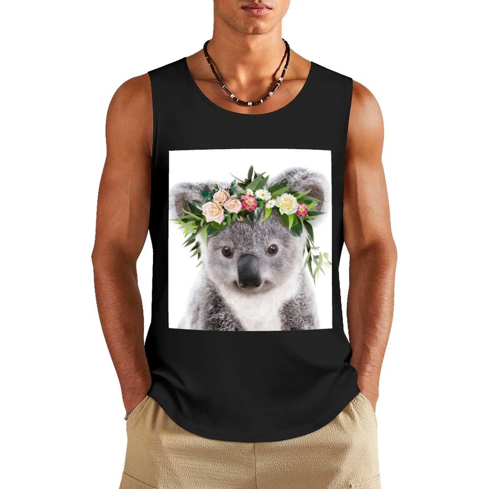 

Baby Koala With Flower Crown, Baby Animals Art Print by Synplus Tank Top men gym clothing fashion 2025 man bodybuilding t shirt