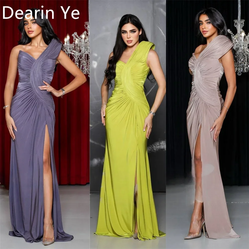 

Customized Prom Gown Dearin One-shoulder Column Floor Length Open Back Vertically Bespoke Occasion Dresses Formal Evening Dress