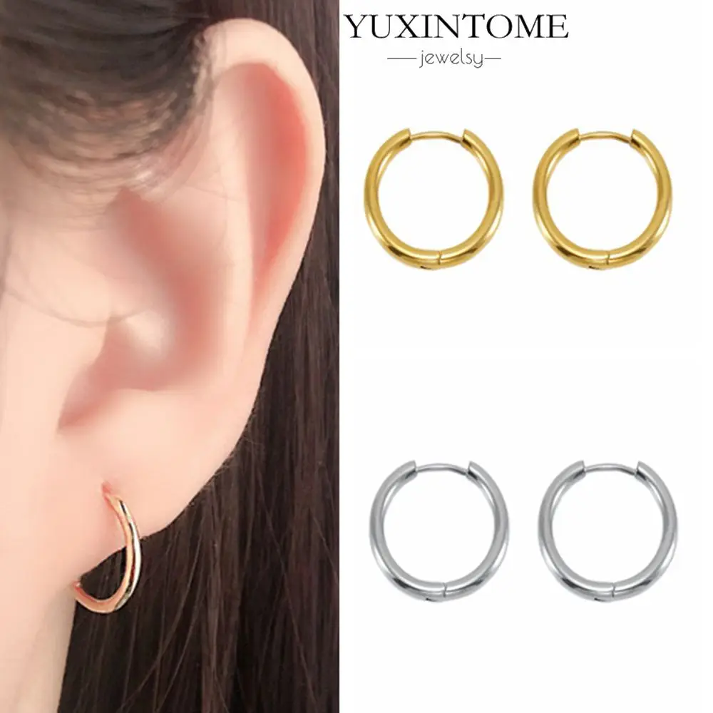 

925 Sterling Silver Needle 6/8/10mm Small Metal Hoop Earrings for Women Minimalist Circle Piercing Gold Earrings Party Jewelry