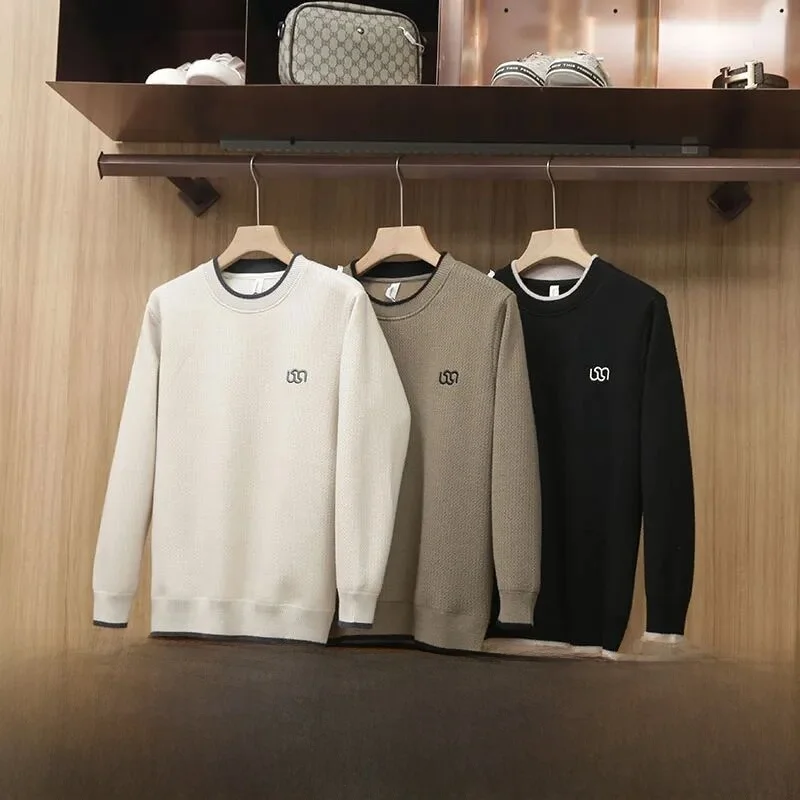 

Thiened Fce Knitted Sweater Men's Warmth Comfortable Long Sve round Ne Casual Sle Polyester Fiber Autumn Winter K...