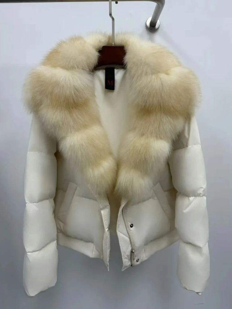 Femmes réel col de fourrure doudoune 2025 nouveau automne hiver duvet d'oie manteau femme épais chaud naturel fourrure de renard doudoune fermetures éclair