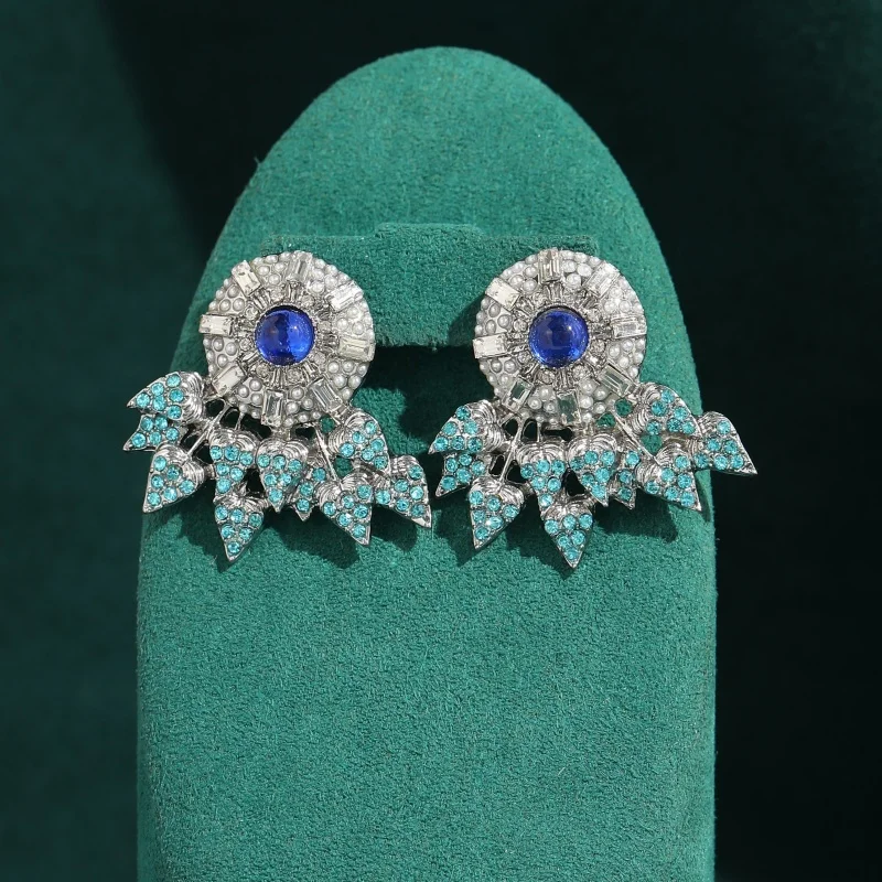 

Vintage Blue Snowflake Pearl Rhinestone Earring Festival Gift Woman Lady Quality Luxury Jewelry Designers Brand For Anniversary