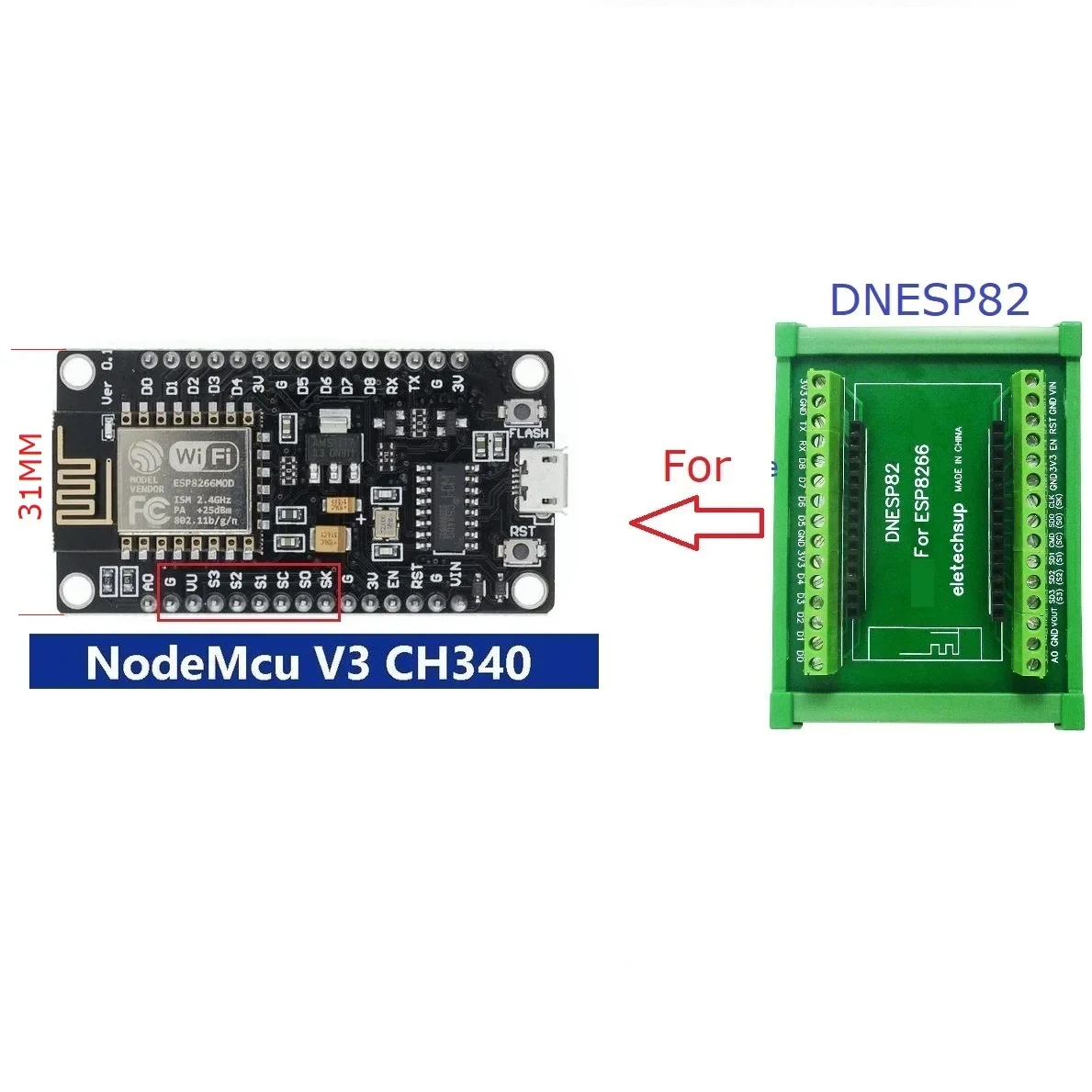 Dnesp82 2.4G Nodemcu Lua Wifi Esp8266 Gpio Din Rail Box Expansion Board for Arduino Plc Industrial Controllers