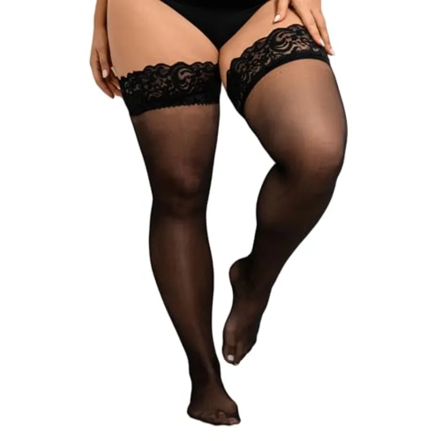 

Hellomamma Plus Size Thigh High Stockings: Women Lace Anti-Slip Stay Up Sheer Pantyhose Lingerie Stockings for Sexy Women