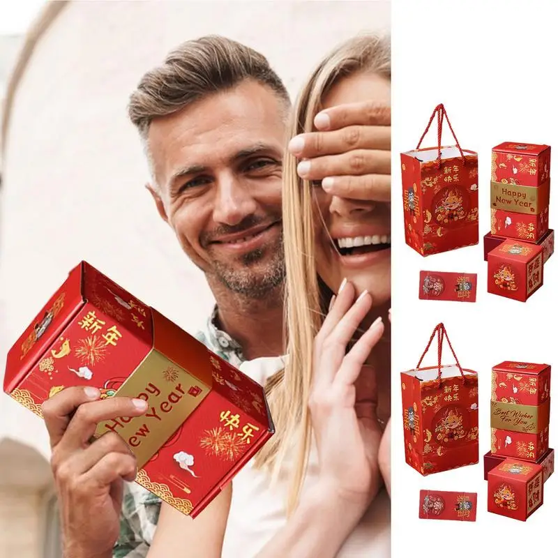 

Folding Bouncing Gift Box Happy New Year Of The Dragon Gift Box Bouncing Design Holiday Gift Wrap Supplies For Family & friends