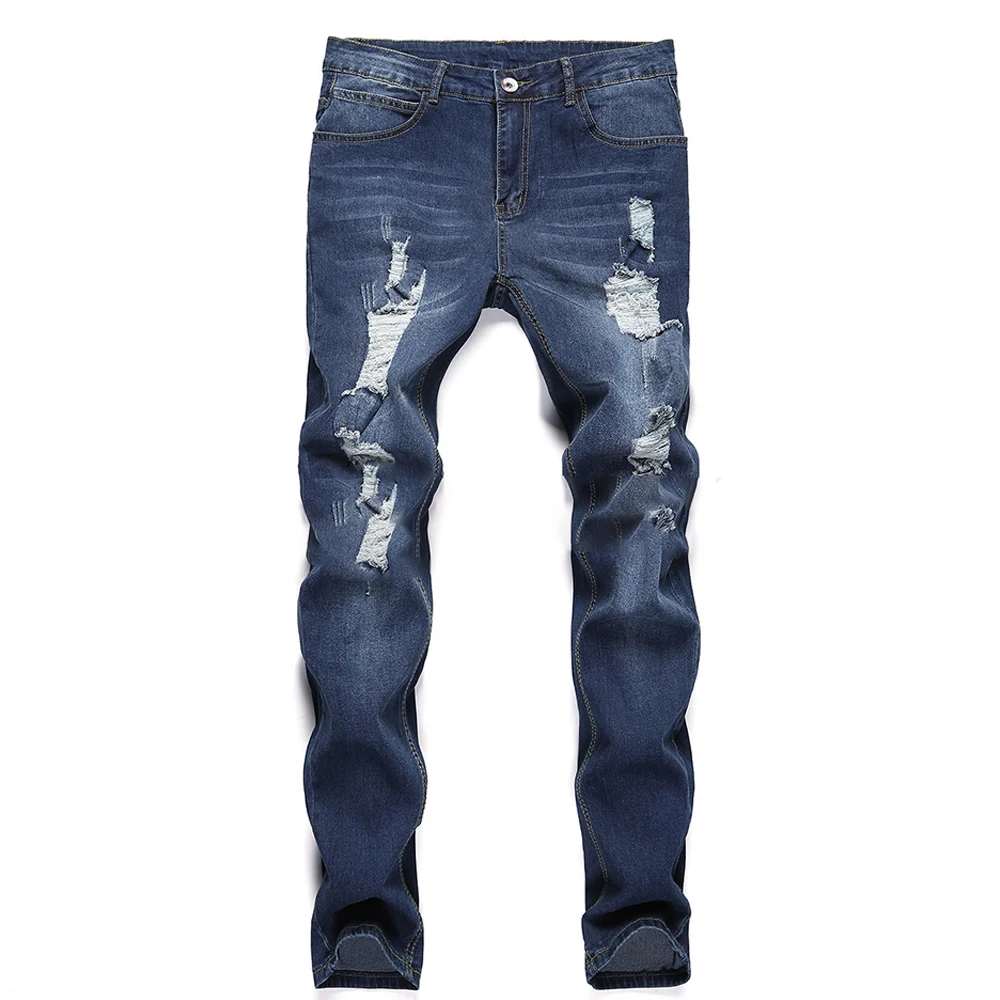 Four-season Jeans Men Fashion Solid Color Broken Holes Pocket Denim Pants Versatile Daily Pencil Trousers Menswear Streetwear 22
