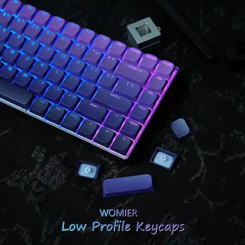 Touches PBT à profil bas, nickel é violet, brillant à travers les touches minces, touches PBT à double tir, aucun commutateur MX, clavier de joueur mécanique