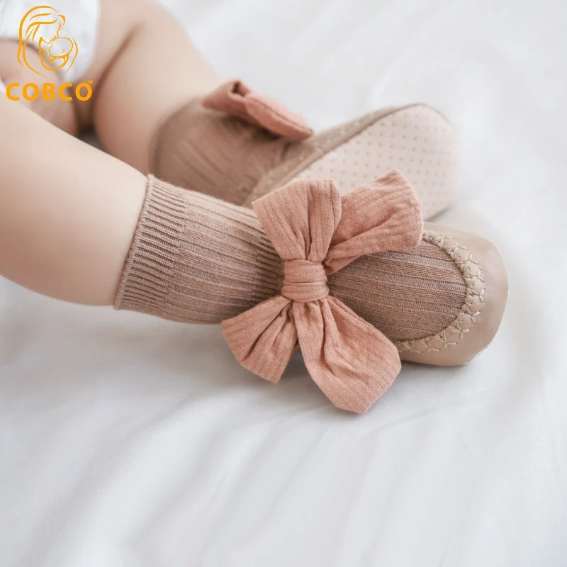 Baby Big Bowknot Toddler Shoes Fashion Cute Soft Sole Newborn Baby Socks Glue Dot Non-slip Skin-friendly Knitted Floor Socks