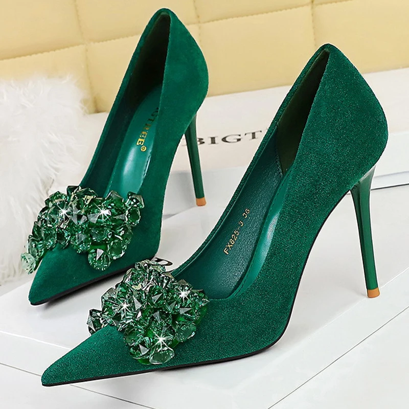 BIGTREE Shoes 2024 Rhinestone Women Pumps Bowknot High Heels Luxury Gemstone Banquet Shoes Stilettos Heels 9 Cm Ladies Shoes