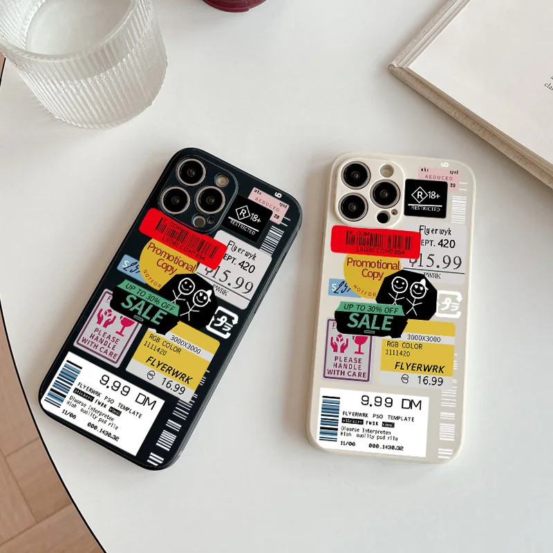 Ins Sale Label Sticker Case For Iphone 11 12 Mini 13 14 15 Pro Max Skin feel liquid silicone 7 Plus X XR XS Max Shockproof Cover