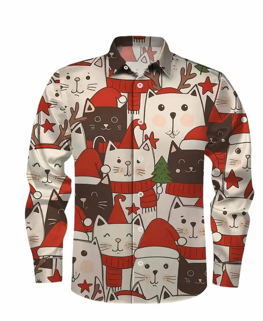 

Christmas trendy elements men's formal long-sleeved shirts, fashionable street 3D collar shirts