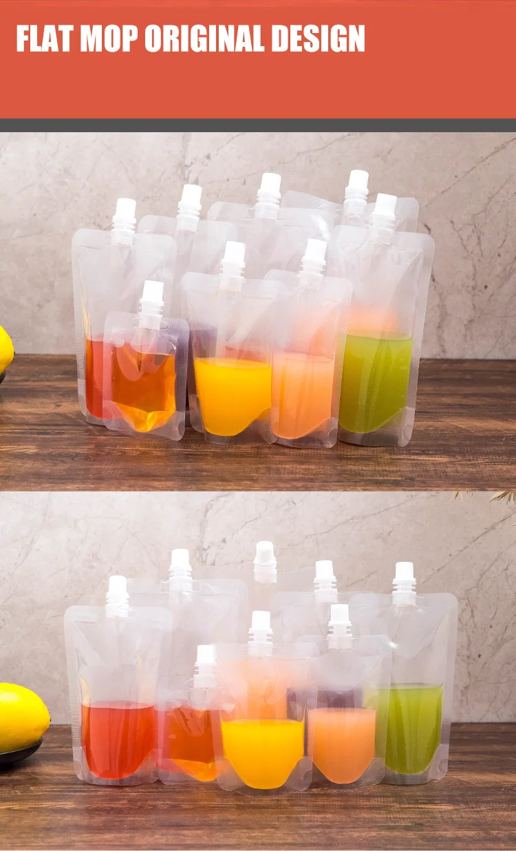 50Pcs 50/100/200ml Plastic Spout Bags Stand Up Liquid Drink Milk Juice Wine Pouch W/ Caps Empty 100pcs