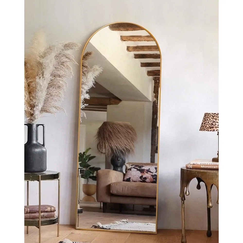 64''x21'' Arched Full Length Mirror with Stand,Gold Floor Freestanding, Wall Mounted Mirror for Bedroom Living Room,Gold