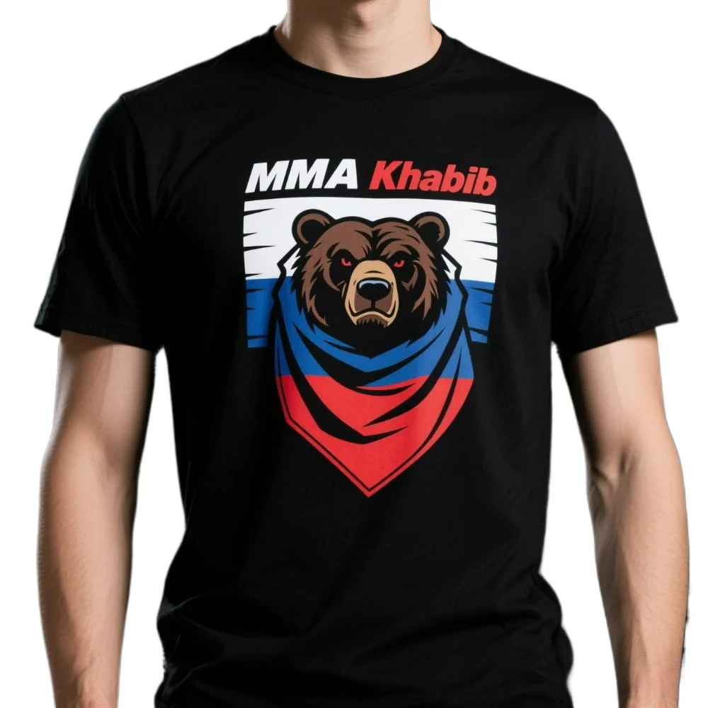 

MMA Khabib Nurmagomedov Russian Flag Bear Bandana T Shirt. Short Sleeve 100% Cotton Casual T-shirts Loose Top Size S-3XL