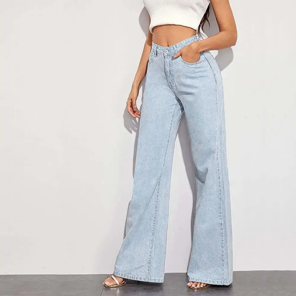 2025 Effen kleur jeans Jeans met hoge taille Vintage Amerikaanse stijl Damesjeans met hoge taille en zakken voor rechte kleding