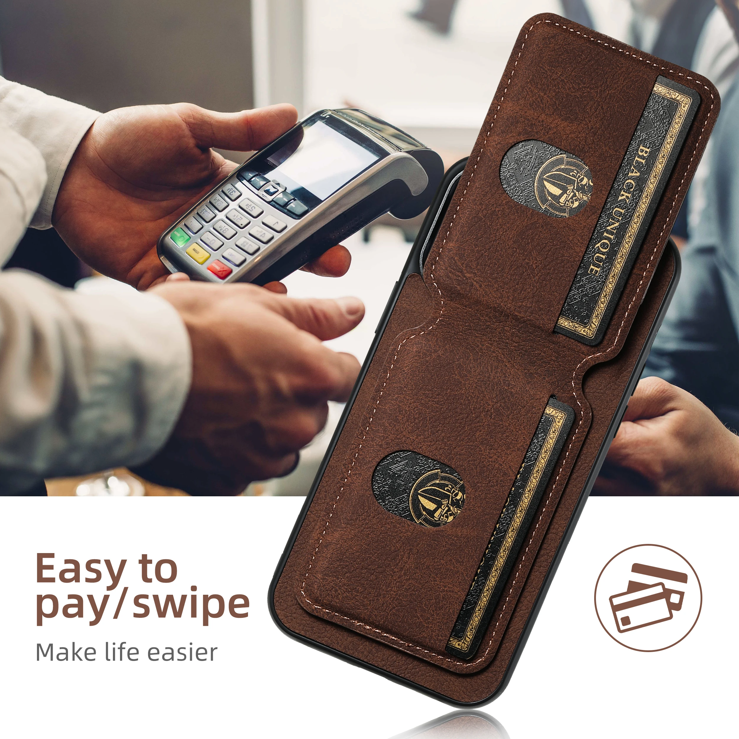 SUTENI Card Holder Card Cover Mobile Phone Case Luxury PU Leather Phone Holder For iPhone 16ProMax 15Plus 14 13 12 11 XR X