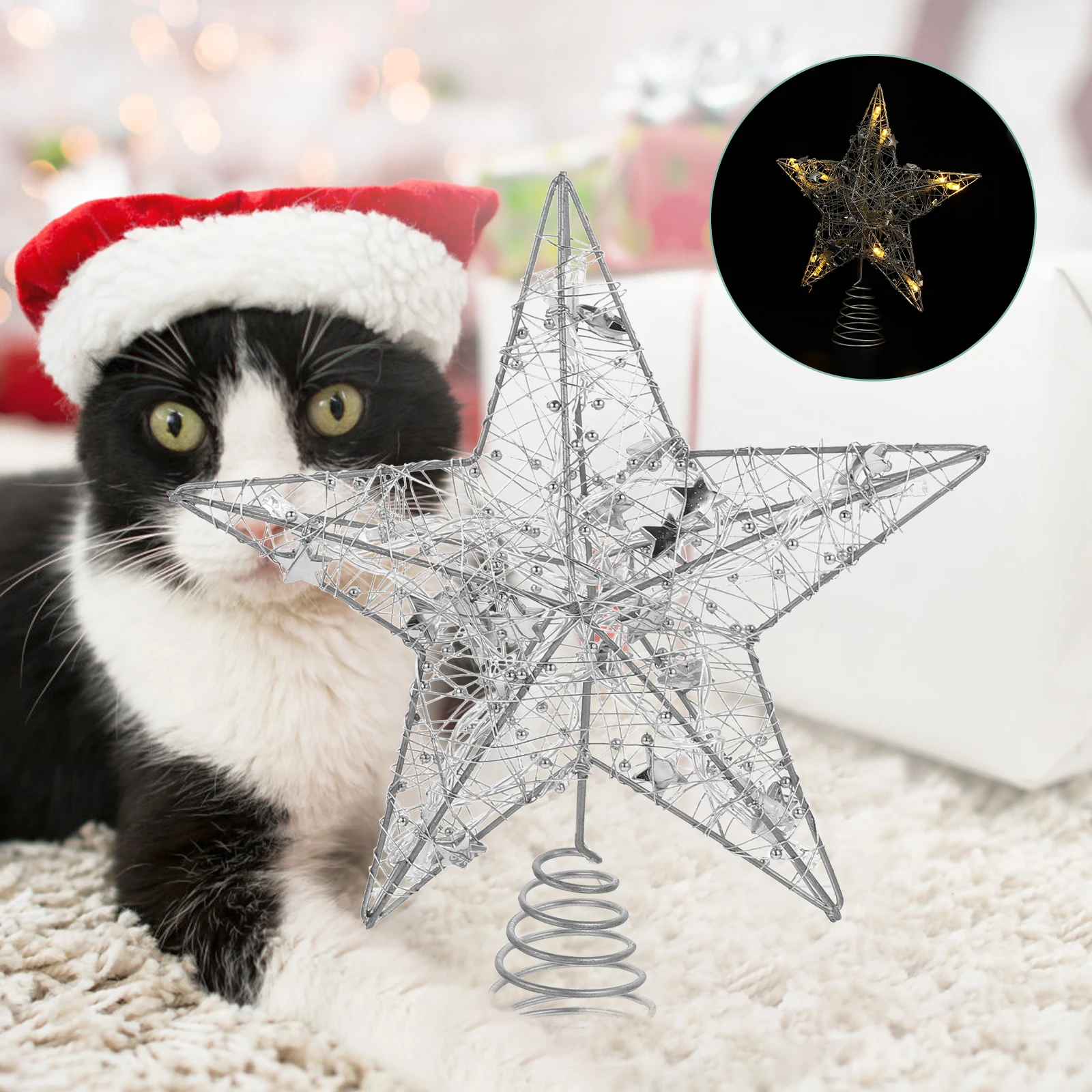 

Five-pointed Star Christmas Topper Tree Lighted up with Lights Glitter Iron Decor Man