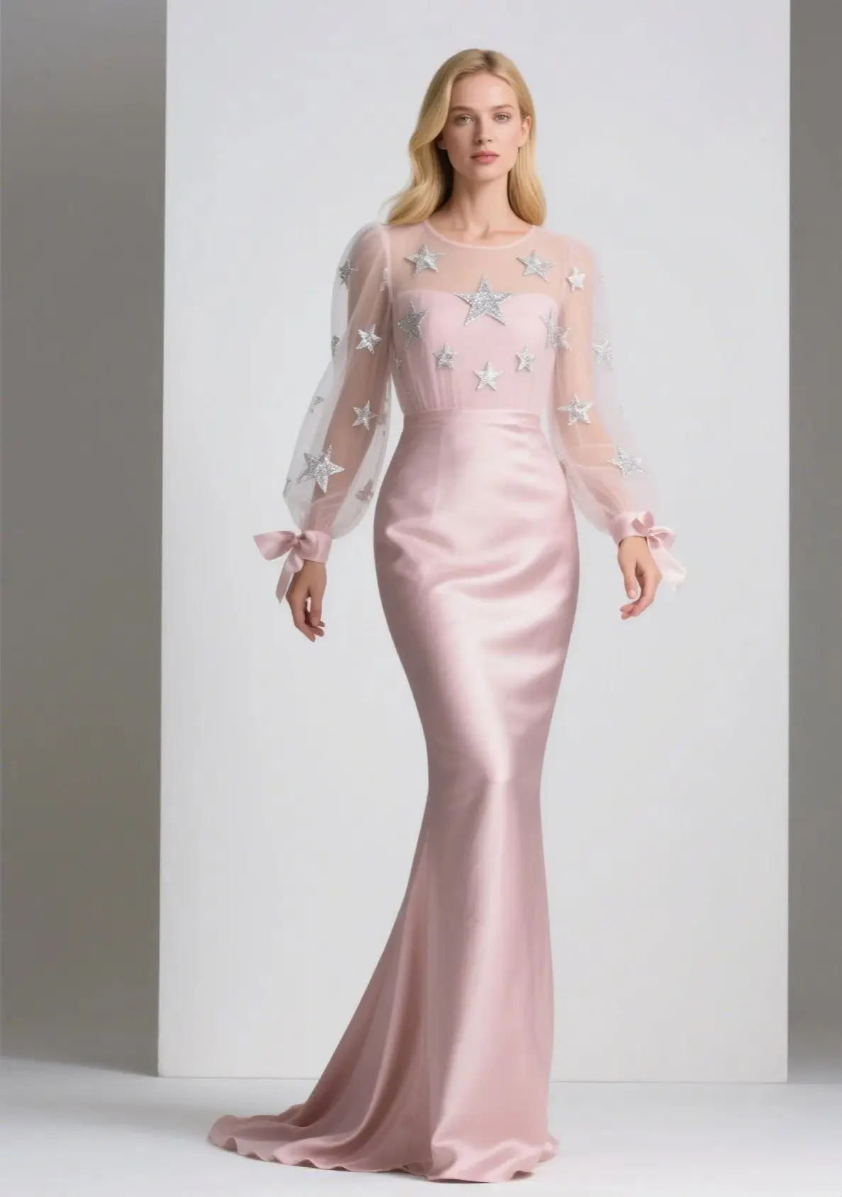 

Elegant Mermaid Evening Dress Long Sleeves Sequin Sweep Train Illusion Neck Silk Satin Wedding Guest Dress 2025 free customized
